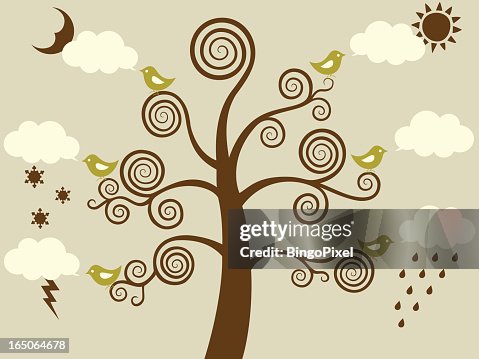 Weather Tree Vector Weather Birds Tree High-Res Vector Graphic - Getty Images