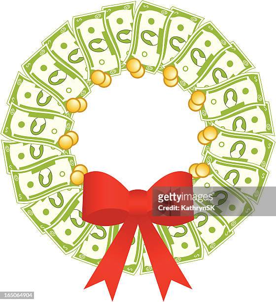 illustrazioni stock, clip art, cartoni animati e icone di tendenza di dollar bill corona di fiori - christmas cash