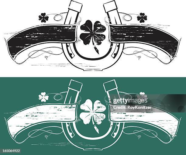 lucky clover horseshoe banner - irish currency stock illustrations