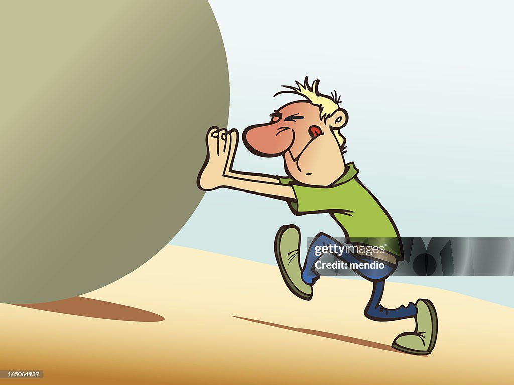 Man pushing upward a giant ball