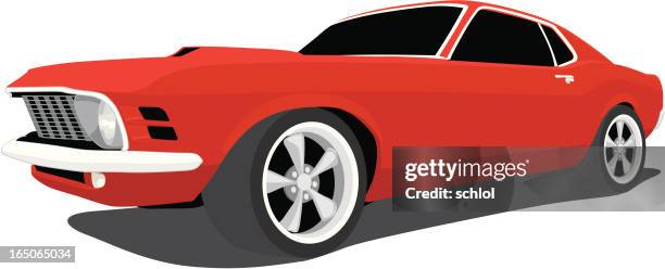 ilustraciones, imágenes clip art, dibujos animados e iconos de stock de vector ford mustang - 1970 - coche deportivo