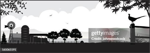 farm-silhouette - landwirtschaftliches gebäude stock-grafiken, -clipart, -cartoons und -symbole
