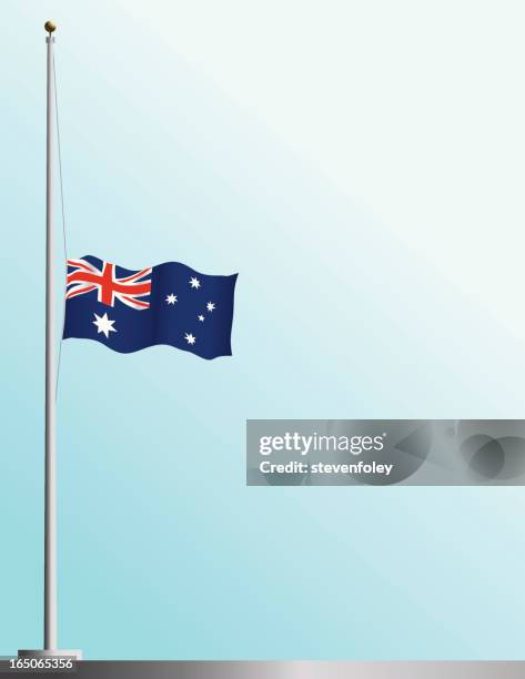 ilustraciones, imágenes clip art, dibujos animados e iconos de stock de bandera de australia en personal auxiliar - bandera a media asta