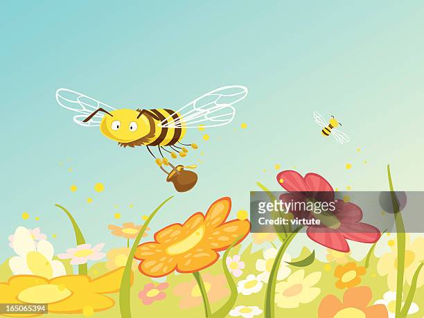 honig biene auf der arbeit - frühling pollen stock-grafiken, -clipart, -cartoons und -symbole