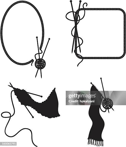 black ink knitting (vector) - ball of wool stock illustrations