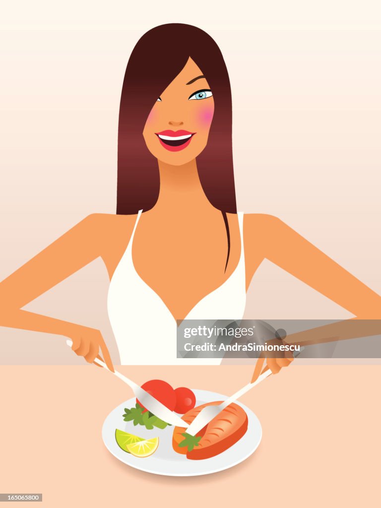 Happy girl on a healthy diet