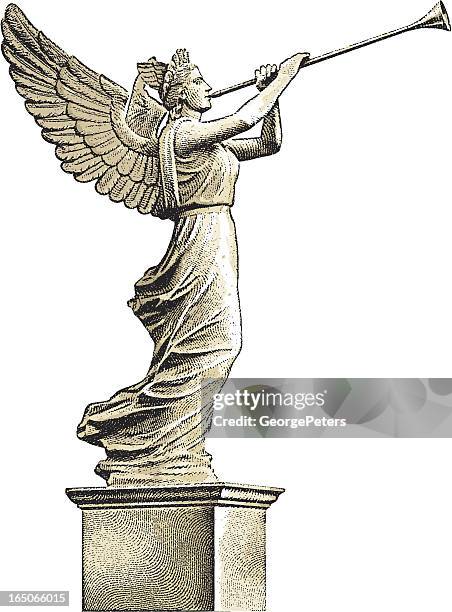 ilustraciones, imágenes clip art, dibujos animados e iconos de stock de estatua del ángel - trompeta
