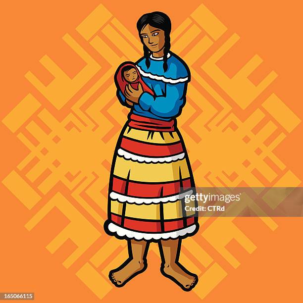 mazahua (mexican garment series) - family with young adults diversity stock illustrations