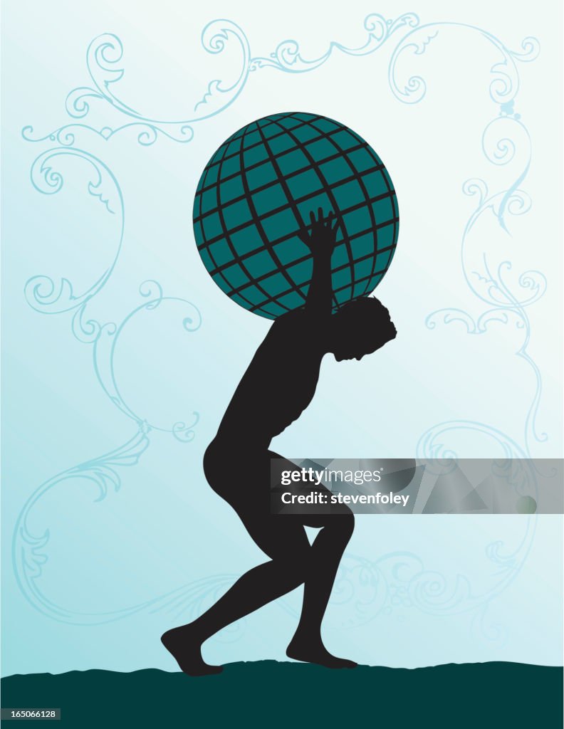 Silhouette of Atlas carry the world on his back