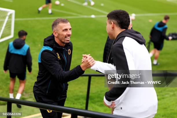 Wolverhampton Wanderers unveil new signing Enso Gonzalez at The Sir Jack Hayward Training Ground on August 30, 2023 in Wolverhampton, England.