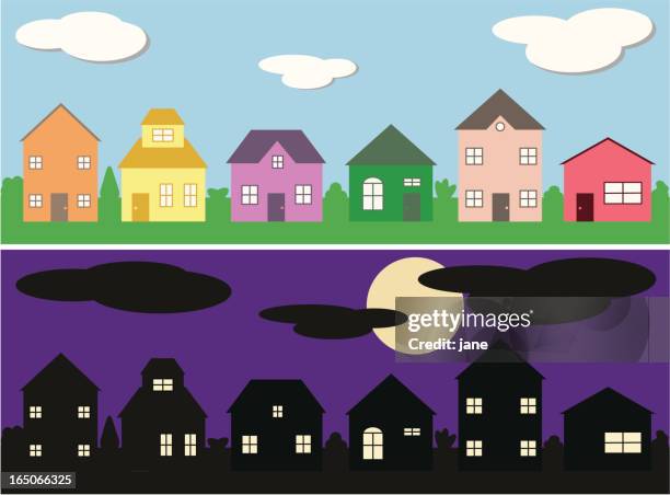 neighborhood day/night - front door at night stock illustrations