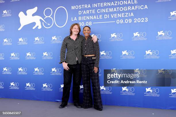 Caleb Landry Jones and Jonica T. Gibbs attend a photocall for the movie "Dogman" at the 80th Venice International Film Festival on August 31, 2023 in...