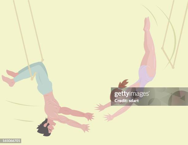 flying trapeze - trapeze stock illustrations