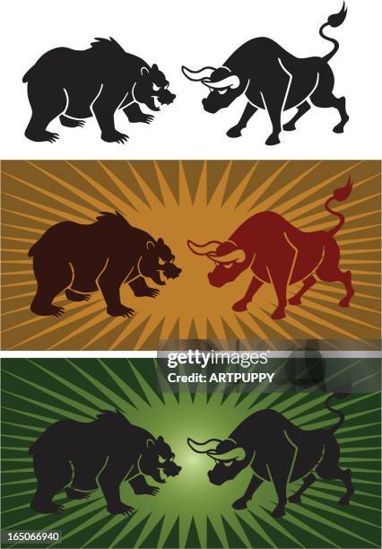 bear vs bull - bull wall street stock illustrations