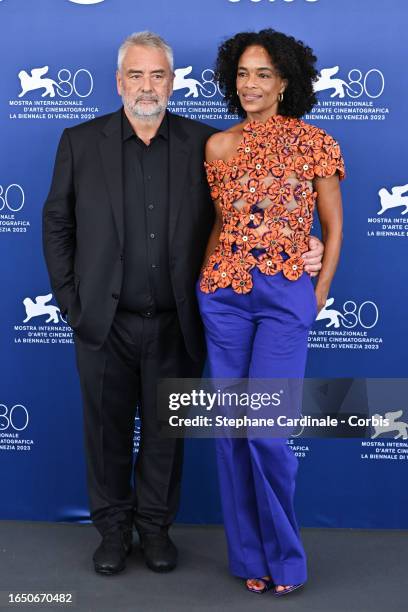 Luc Besson and Virginie Silla attend a photocall for the movie "Dogman" at the 80th Venice International Film Festival on August 31, 2023 in Venice,...