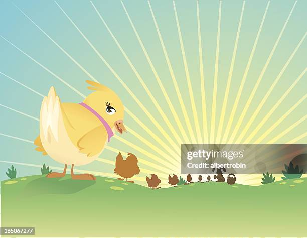 chicks, eggs, and bunny - walking looking back stock illustrations