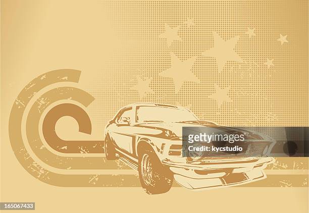 ilustrações, clipart, desenhos animados e ícones de sépia músculos tema de carro - carro de colecionador