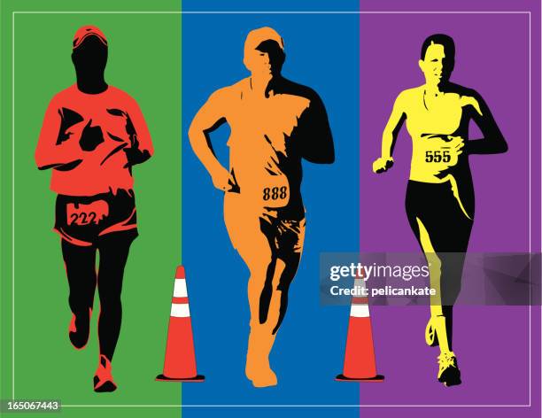 bright runners - marathon runner stock illustrations