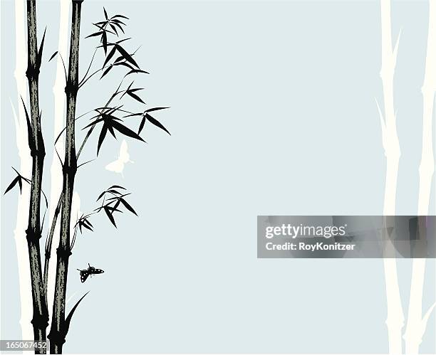 asiatischen stil, bambus-druck - bambusblatt stock-grafiken, -clipart, -cartoons und -symbole