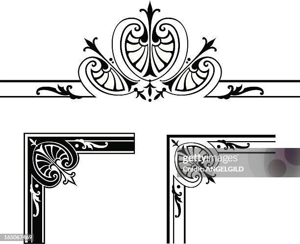 corner designs and centre scroll design - scroll bar clip art stock illustrations