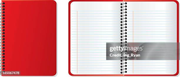 stockillustraties, clipart, cartoons en iconen met a closed red notebook next to an open red notebook - notitieboek