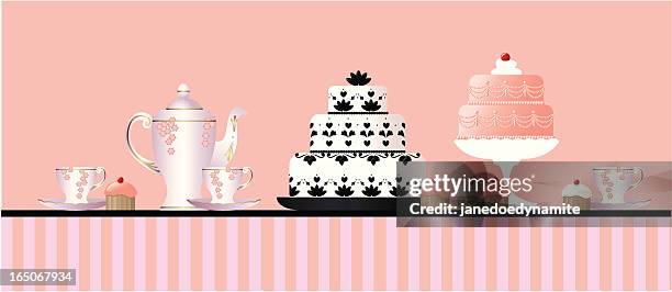 stockillustraties, clipart, cartoons en iconen met tea and cakes - afternoon tea