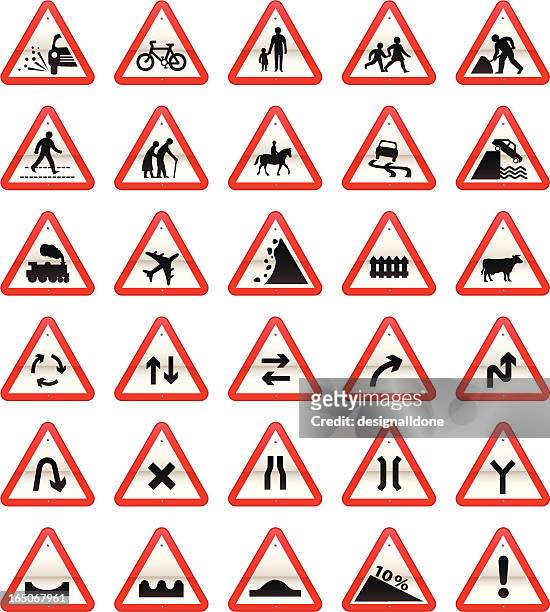 stockillustraties, clipart, cartoons en iconen met uk road signs: cautionary series - slippen