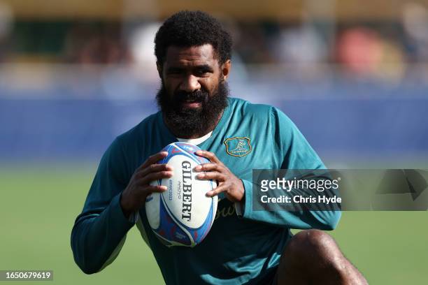 Marika Koroibete during an Australia Wallabies training session ahead of the Rugby World Cup France 2023, at Stade Roger Baudras on August 31, 2023...