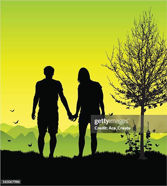 couple on a romantic walk - couple autumn stock illustrations