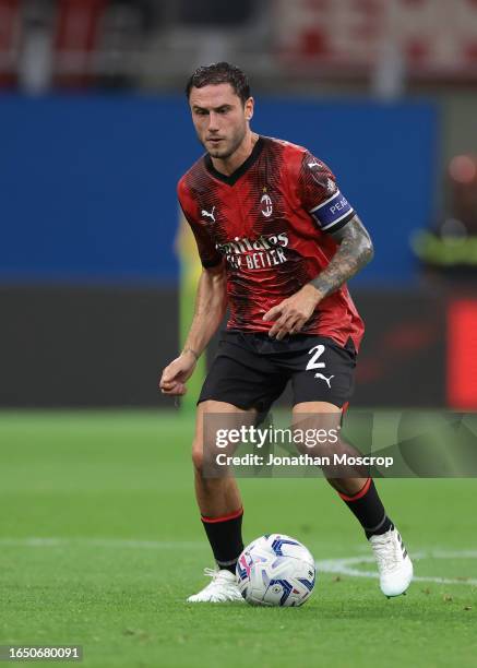 Davide Calabria of AC Milan during the Serie A TIM match between AC Milan and Torino FC at Stadio Giuseppe Meazza on August 26, 2023 in Milan, Italy.