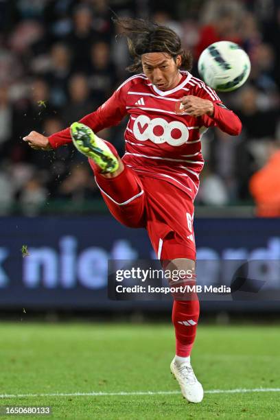 Hayao Kawabe of Standard pictured in action during the Jupiler Pro League season 2023 - 2024 match day 5 between KV Kortrijk and Standard de Liege on...