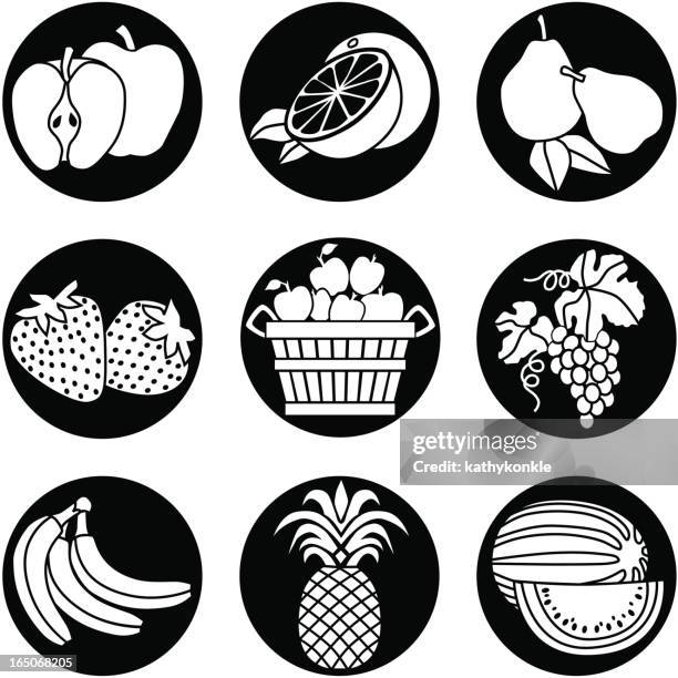 fruit icons reversed - cut pineapple stock illustrations