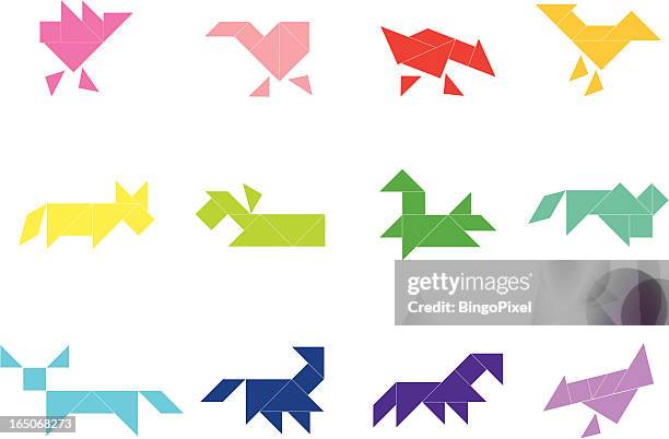 tangram bauernhof tier set - tangram stock-grafiken, -clipart, -cartoons und -symbole