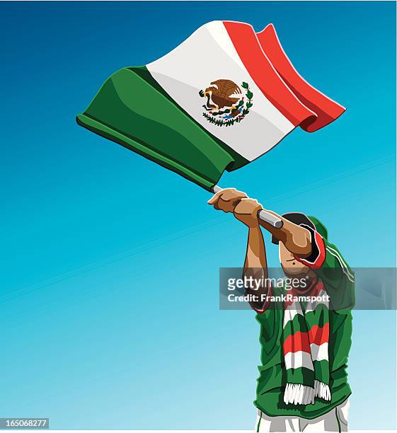 ilustraciones, imágenes clip art, dibujos animados e iconos de stock de méxico agitando bandera de fútbol - bandera de mexico