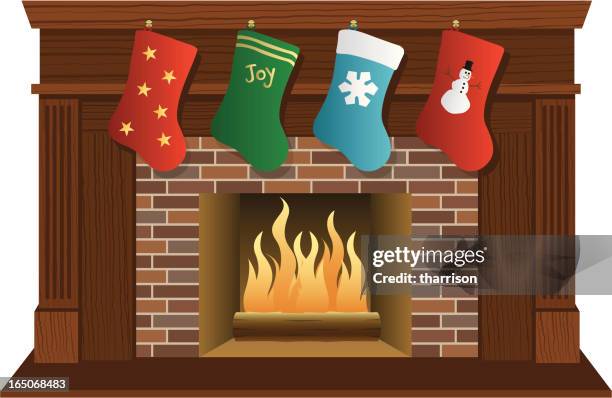 vector christmas fireplace wood - chimney stock illustrations