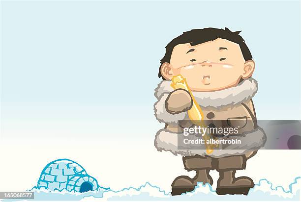 ilustraciones, imágenes clip art, dibujos animados e iconos de stock de esquimal con iglú fondo - inuit
