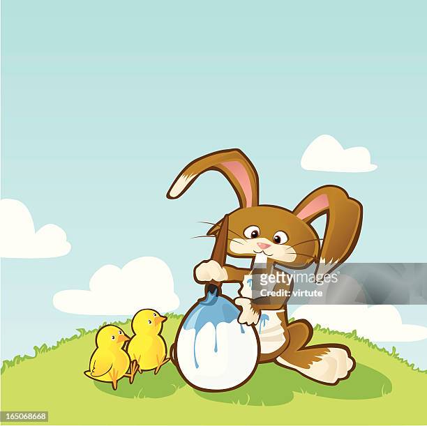 easter bunny at work - colouring stock illustrations
