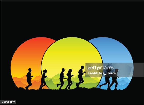 running through the seasons - jogging winter man stock illustrations