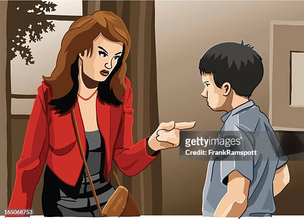 mother and son education trouble - family fighting cartoon stock illustrations
