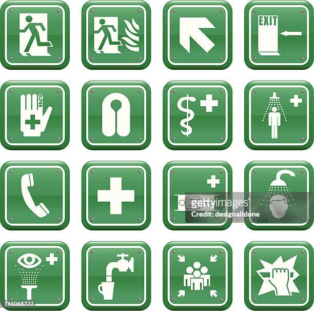 stockillustraties, clipart, cartoons en iconen met emergency medical & safety signs - deurkozijn