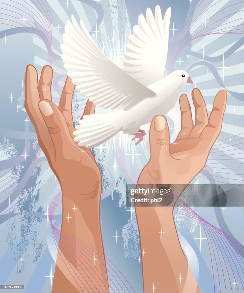 Peace Dove Between Praising Hands Vector