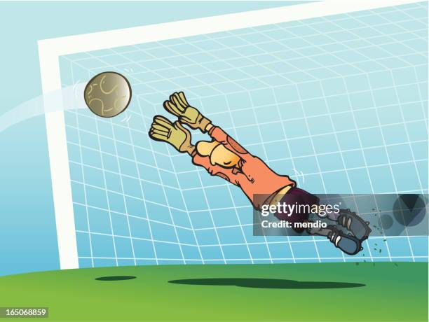 stockillustraties, clipart, cartoons en iconen met soccer goalkeeper tries to avoid a goal - doelman