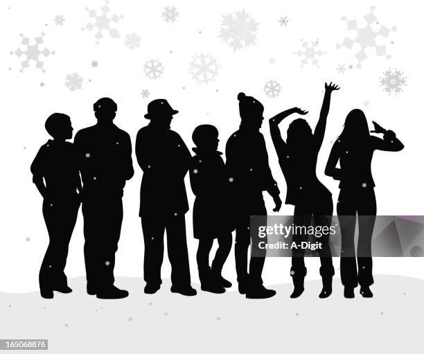 first snow crowd vector silhouette - winter hat isolated stock illustrations