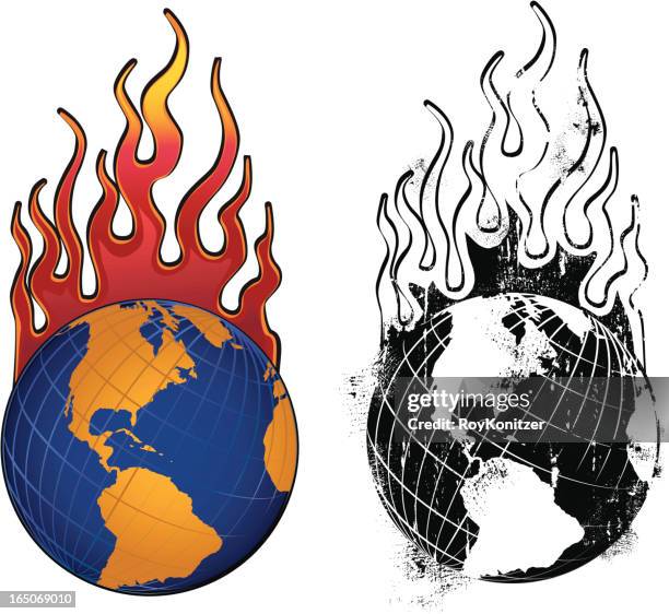 burning globe - fire damage stock illustrations