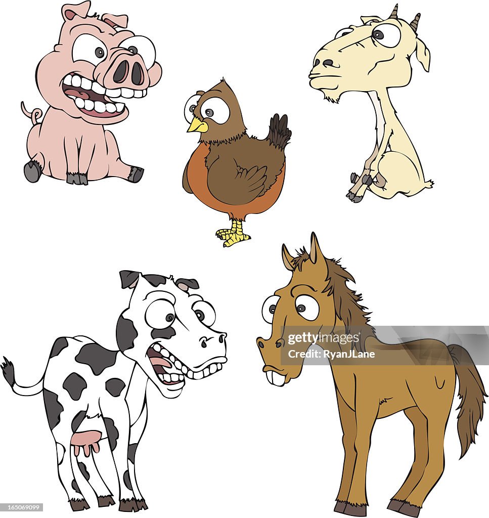 Vector Farm Animals: Pig, Goat, Chicken, Cow, and Horse