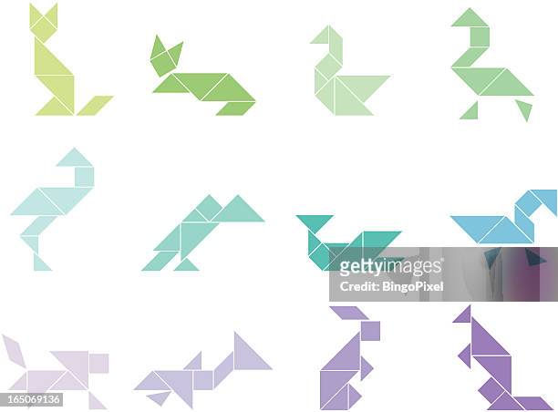 tangram tier set - tangram stock-grafiken, -clipart, -cartoons und -symbole