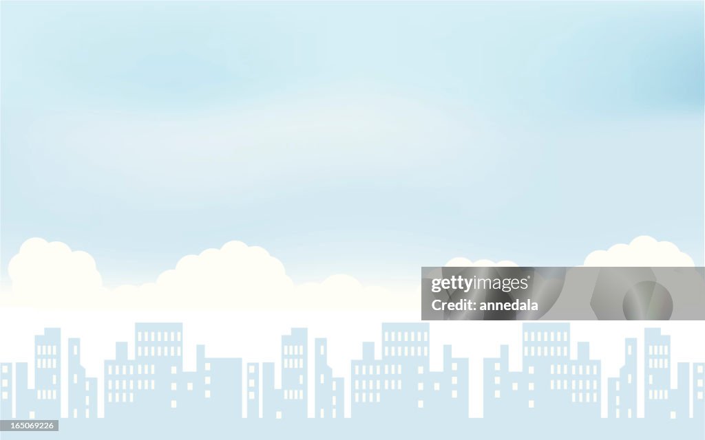 Pale blue and white city scape illustration