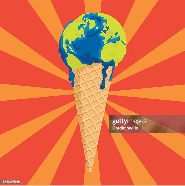 globale erwärmung konzept. schmelzen welt-eiscrème - schmelzen stock-grafiken, -clipart, -cartoons und -symbole