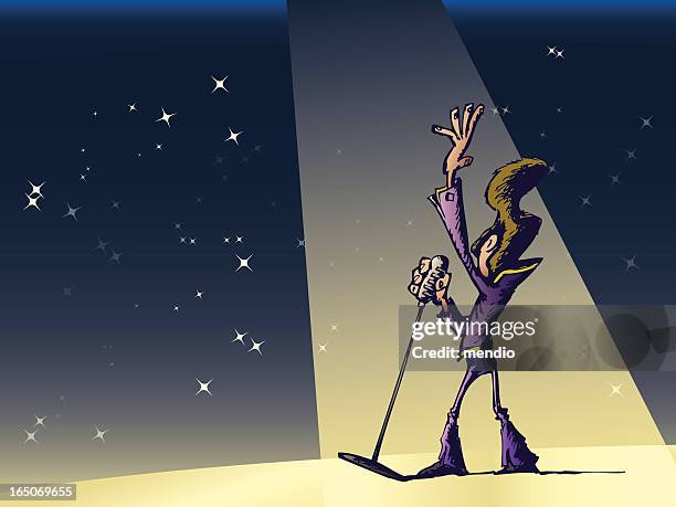 singer saluting the crowd in a live concert (fifties style) - rock vintage stock illustrations