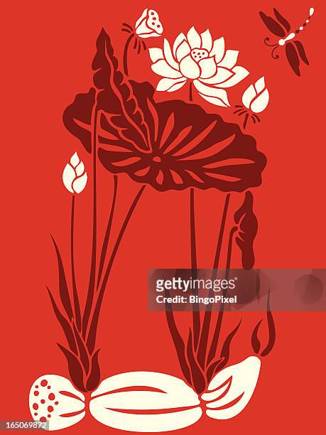 illustrazioni stock, clip art, cartoni animati e icone di tendenza di drago volare & lotus piacere - radice di loto